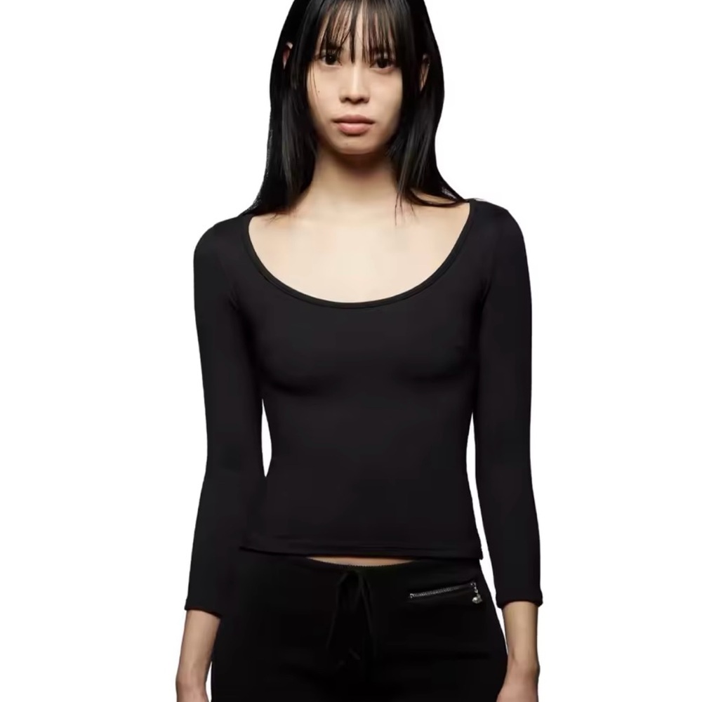 TANKAIR SIMILAR Black coop Neck 3/4 Sleeve Top